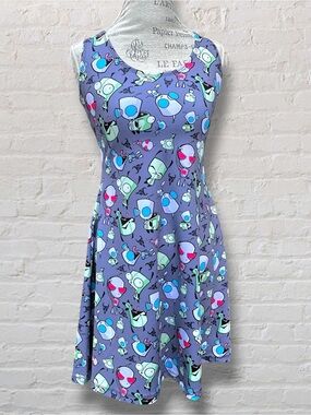 NWOT Oddity Apparel Invader Zim GIR Purple Skater Dress Angelyques Pixels Sz M